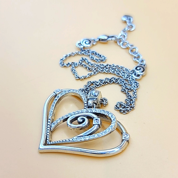 Brighton "CELESTIA LOVE" Silver Inset Swarovski Crystal Heart in Heart Pendant! - Picture 7 of 12